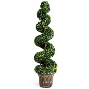 4 Ft Artificial Boxwood Spiral Tree, Fake Greenery Plants