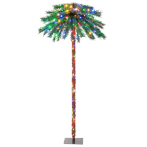 Goplus 6 FT Pre-Lit Artificial Christmas Tree, Lighted Xmas Palm Tree W/ 210 Multi-Color LED Lights