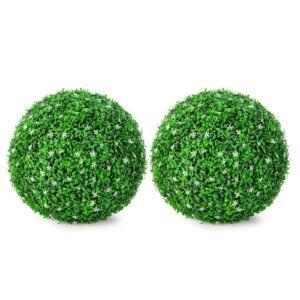 Goplus 2 PCS 19.5 Inch Artificial Plant Topiary Ball, Round Holly Faux Boxwood Balls
